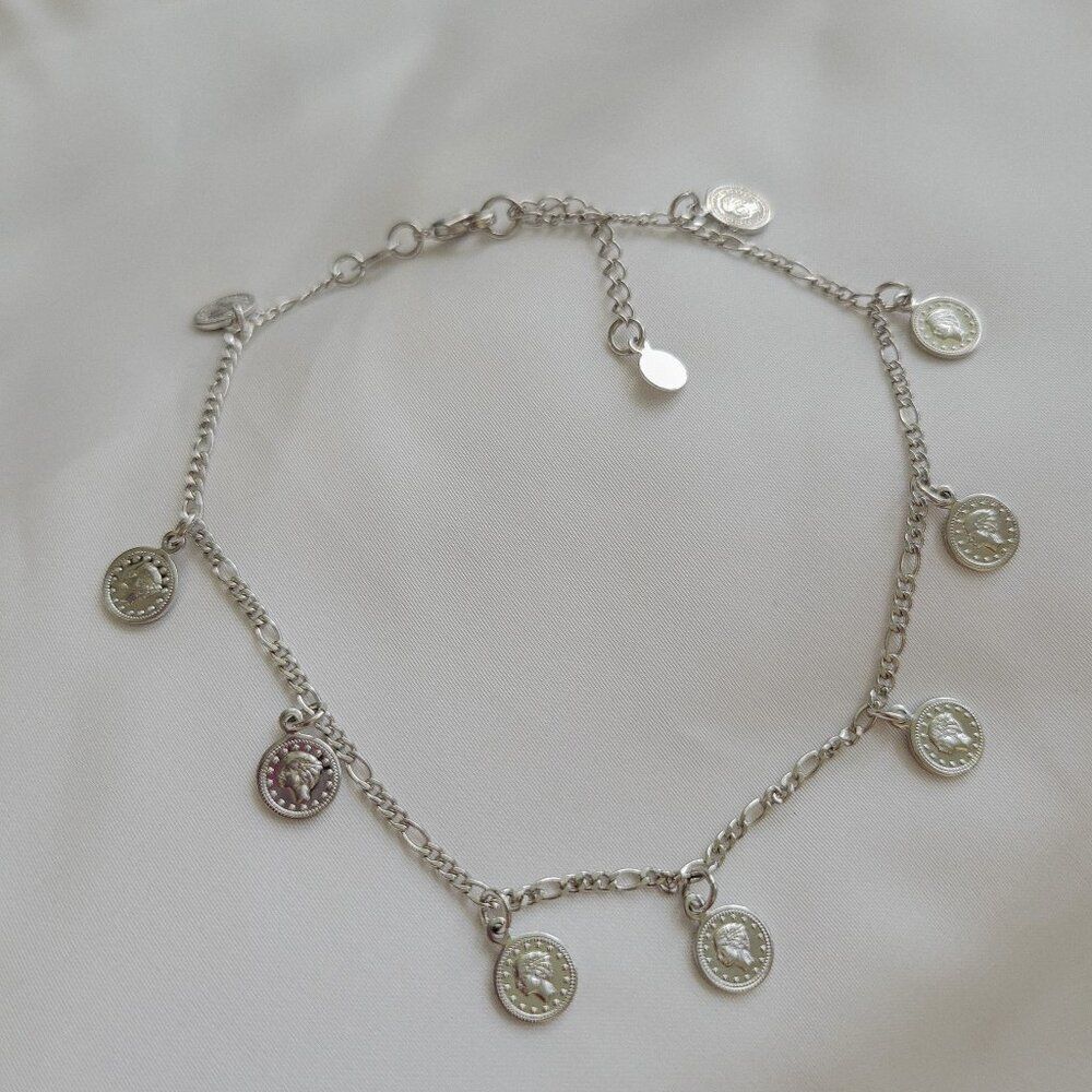 Silver Color Coin Charm Chain Anklet